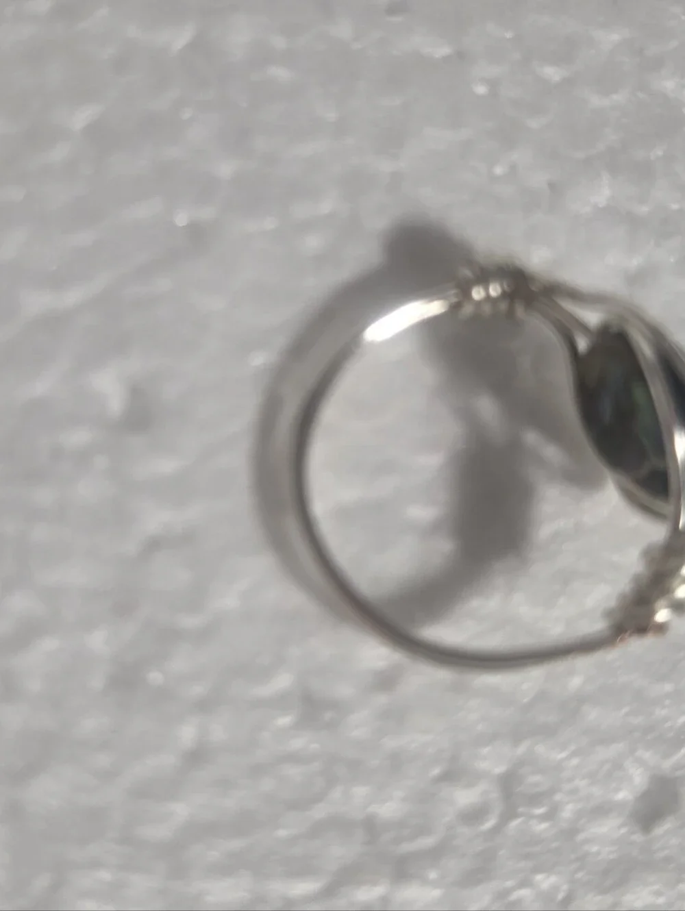 Handcrafted Silver Wire-Wrap Abalone Shell Ring - Iridescent Black-Green